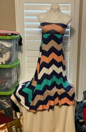 Love J Strapless Chevron Maxi Dress - Blue, Peach, Green thumbnail 1