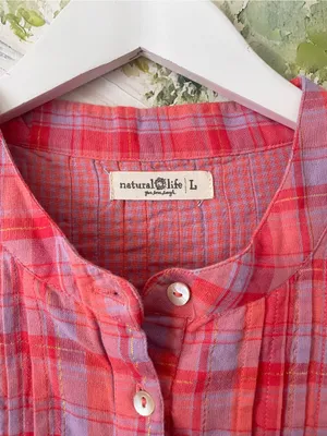 Natural Life Plaid Pintuck Metallic Lurex Blouse Top Pink Purple Gold Large thumbnail 4