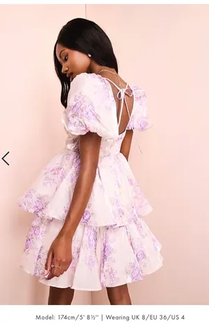 ASOS skater mini dress in purple & silver floral print thumbnail 3