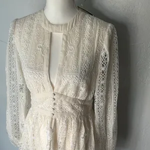 Impressions Cream Long Sleeve Lace Dress thumbnail 4