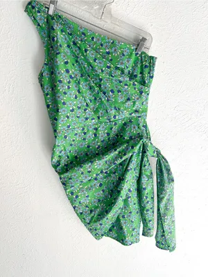 Hello Molly Rejuvenate Dress Green Floral One Shoulder Wrap Mini Dress Sz 8 thumbnail 3