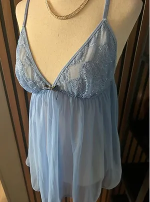 Victorias Secret Babydoll Lingerie Gown Heart Blue Size Large thumbnail 1