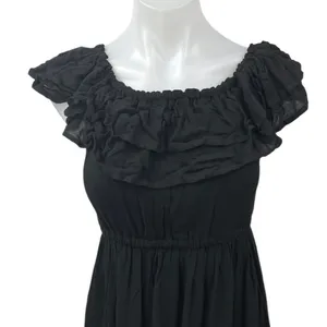 Showpo Women's Black Ruffle Off The Shoulder Empire Midi A Line Dress Size 4 thumbnail 3