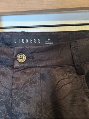 Lioness St‎ Germain Pants Satin Black Floral High Rise Straight leg thumbnail 4