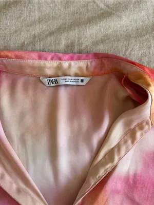 NWOT Zara Satin Watercolor Print Button Up Blouse Medium thumbnail 3
