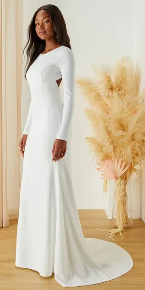 Lulus Eloquent Endearment White Long Sleeve Backless Maxi Dress Bridal Wedding M thumbnail 1