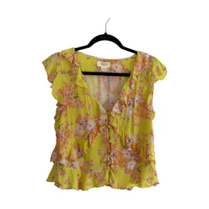 Maeve Anthropologie Ashlee Ruffled Blouse‎ 12 Yellow Floral V-Neck Sleeveless thumbnail 4
