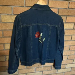 New Identity Floral Embroidered Denim Button Up Denim Dark Jacket Size Small thumbnail 5
