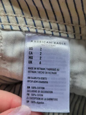 American Eagle Cotton Cream and Blue Striped Shorts with Tie Waist thumbnail 9