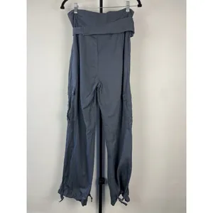 Zara Womans Tapered Cargo Pants High Rise Paperbag Sz S Blue Gray Linen‎ Blend thumbnail 9