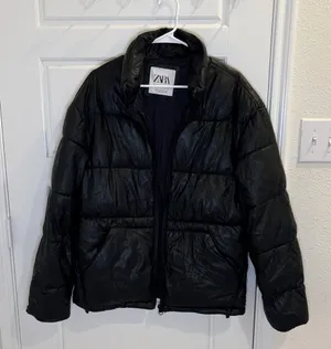 Zara Black Faux Leather Puffer Jacket Size M thumbnail 1