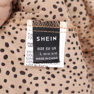 SHEIN Tan Dalmatian Dot V-Neck Peplum Blouse Front Tie Long Sleeve Top Large thumbnail 3