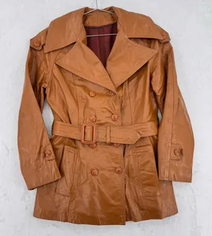 Vintage 70s Leather Jacket Brown Double Breasted Belted Union Made in USA Retro thumbnail 1