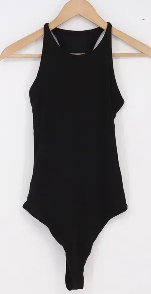 Klassy Network Bodysuit Womens M Racerback Black Ribbed Bamboo Blend Excellent thumbnail 1