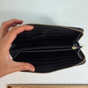Coach Wallet Saffiano Accordion Black‎ Zip Crossgrain Leather Gold Tone Hardware thumbnail 9