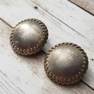 Vintage Clip On Earrings Circle with Halo Spotted with Line Design thumbnail 2