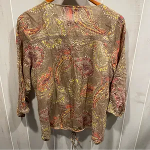 Cute boho western lace mesh paisley lightweight button front blouse festival Y2K thumbnail 10