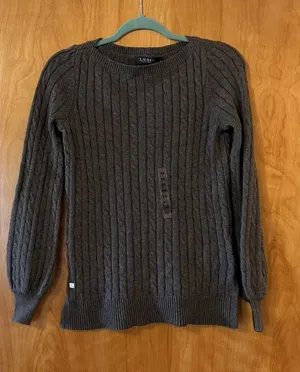 Lauren Ralph Lauren Women's Ribbed Sweater LRL Light Gray Grey NWT Size XS thumbnail 1