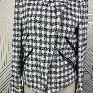 Zara Basic Checker Plaid Tweed Moto Jacket in Black & Cream Size US Medium‎ thumbnail 3