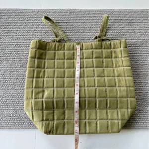 Bath & Body Work Sage Green Quilted Faux Suede Tote Bag Purse thumbnail 3