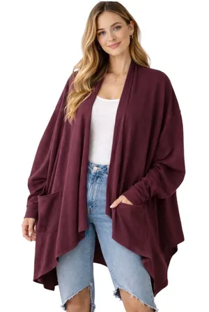 Free People Beach Oversized‎ Burgundy Cardigan XS/S Slouchy Boho thumbnail 1