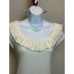 Talbots Cream Knit Sleeveless Top Size M Ruffle Detail Feminine thumbnail 2