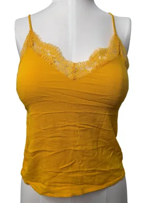 Forever 21 Mustard Yellow Lace Trim Camisole Top Small‎ Adjustable Straps thumbnail 1