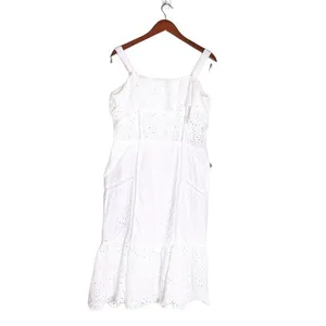 7 For All Mankind Floral Eyelet Lace Tiered Ruffle Midi Dress White Size L thumbnail 5