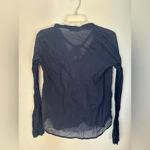 Abercrombie & Fitch Cotton Voile Bow Tie Button Down Top Medium Navy thumbnail 5