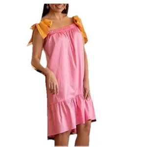 Antonio Melani Dress Pink Orange 4 Tie Shoulder Ruffle‎ Hem Summer Vacation Boho thumbnail 2