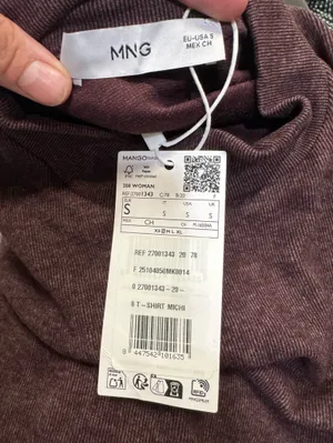 Mango HIGH COLLAR T-SHIRT Burgundy Small New thumbnail 2