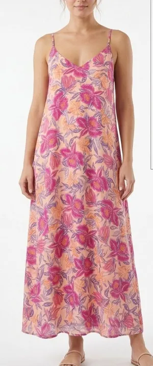 Old Navy Pink Floral Slip Midi Dress Strappy Tie Back Slit XXL thumbnail 1