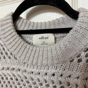 Aritzia WILFRED Gray Fayette Crochet open knit Crop merino‎ Wool Sweater size XS thumbnail 4