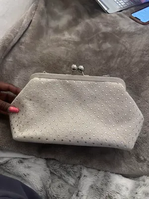 J.Crew Portofino canvas cream clutch with silver studs thumbnail 2