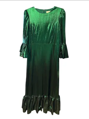 Pomander Place Tuckernuck Lilith Dress Emerald Green Midi Statement Sleeve L NWT thumbnail 3