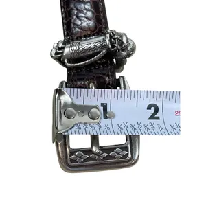 Y2K Brighton Brown Crocodile Embossed Leather Charm Belt M/L 32 Silver Buckle thumbnail 15