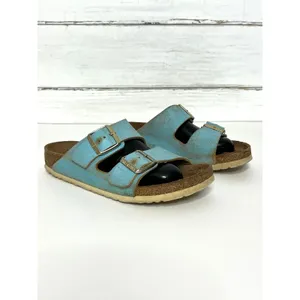 Birkenstock Arizona Washed Metallic Aqua Blue Leather Sandals Size EU 39 US 8 thumbnail 2