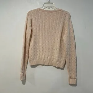 Brandy Melville Cable Knit V-Neck Cropped Sweater Blush Pink One Size thumbnail 4