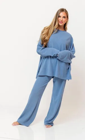 Blue Striped Fleece Set Size top is m/l : bottom is l/xl thumbnail 1
