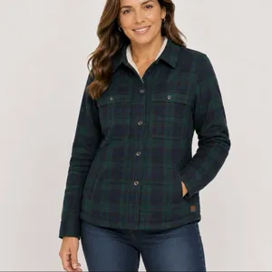LL Bean Black Watch Scotch Plaid Sherpa Lined Shacket Flannel Jacket Pockets XL thumbnail 2