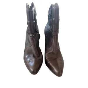 Via Spiga Chocolate Brown Leather Gold Buckle Point Toe Stiletto Boot thumbnail 2