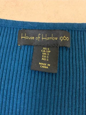 House Of Harlow 1960 Blue‎ Ribbed Sweetheart Long Sleeve Bodysuit Small thumbnail 4