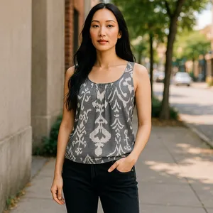 American‎ Eagle Outfitters Womens Tank Top Size XS Gray Cream Damask Ikat thumbnail 2