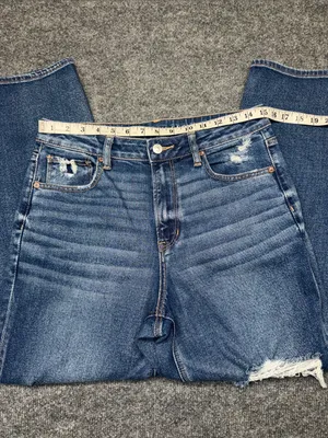 American Eagle Outfitters Women’s Stretch Mom Straight Distressed Jeans in Blue thumbnail 8