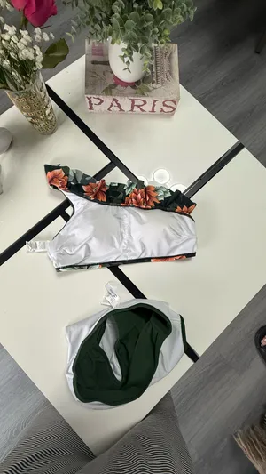 Cupshe Floral One-Shoulder Ruffle Bikini Set - Olive Green & Black Floral - Size L thumbnail 9