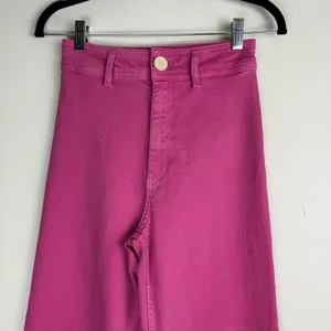 Zara Marine Straight Bright Pink Jeans Sz 2 High Rise Flare Raw Hem thumbnail 6