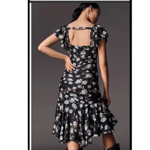 Anthropologie NWT Floral Sweetheart Ruched Drop waist Dress large‎ elegant goth thumbnail 2