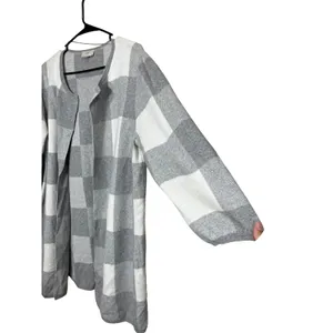 LOFT Outlet XL Gray‎ & White Checkered Long Sleeve Open Front Cardigan thumbnail 4