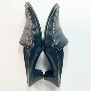Franco Sarto Black Leather Kitten Heels Mules Shoes Women 7 thumbnail 7
