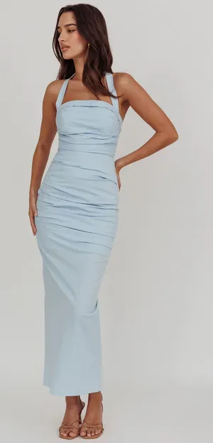 Selfie Leslie Scout Halterneck Ruched Maxi Dress Blue thumbnail 1